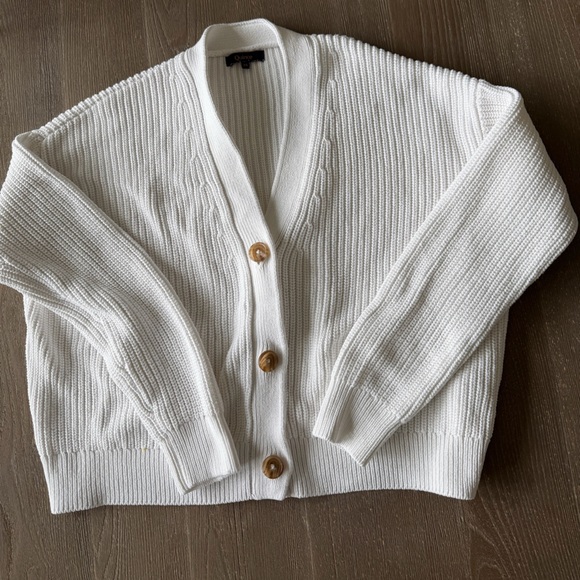 Quince 100% Organic Cotton Fisherman Boxy Cropped Cardigan - Ivory/White XS - Picture 2 of 6